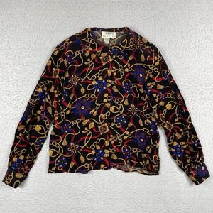 Talbots Shirt Womens 6P Black Gold Red‎ Blouse Vintage USA Chains Career Office